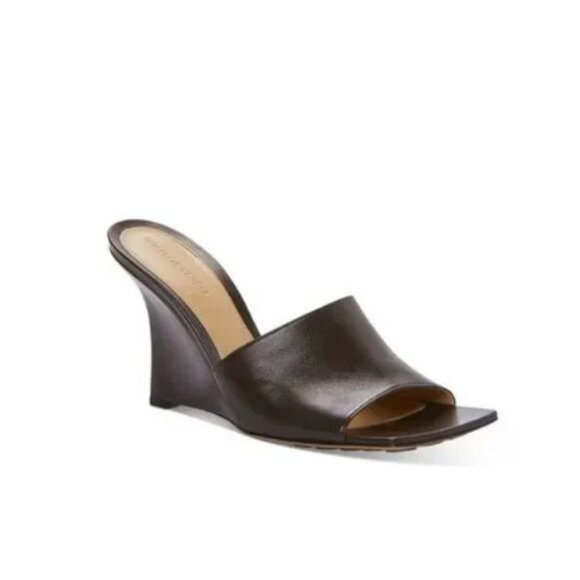 BOTTEGA VENETA Womens Brown Square Toe Wedge Slip On Leather Heeled Sandal - 39 - Picture 1 of 8